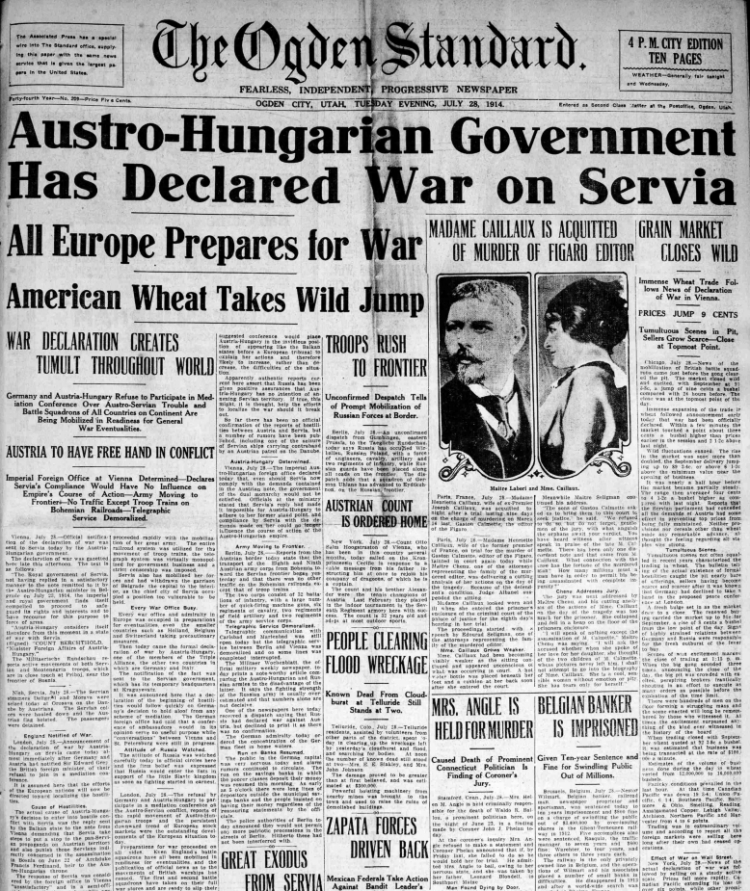 Austro Hungarian Government Declares War On Servia Serbia The Ogden   Austro Hungarian Government Declares War On Servia Serbia The Ogden Standard July 28 1914 Library Of Congress Chronicling America Fotor 